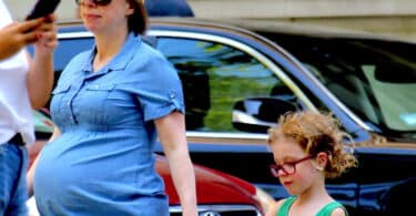 Chelsea Clinton showed off her huge baby bump while grabbing lunch at Shake Shack with her daughter Charlotte on Saturday, July 13th, 2019.