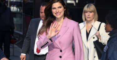 Lake Bell is pretty in a pink pant suit outside of GMA f