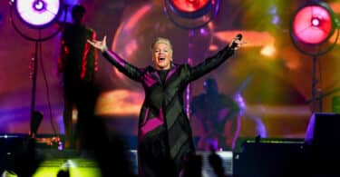 PINK performs live on stage in the UK