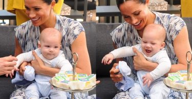 Meghan Markle is seen holding their baby son Archie, during the visit to Archbishop Desmond Tutu f