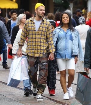 pregnant Christina Milian shops at Pottery Barn kids with Matt Pokora dec 2019