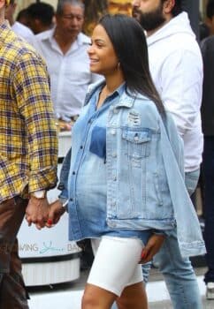 pregnant Christina Milian shops at Pottery Barn kids with Matt Pokora