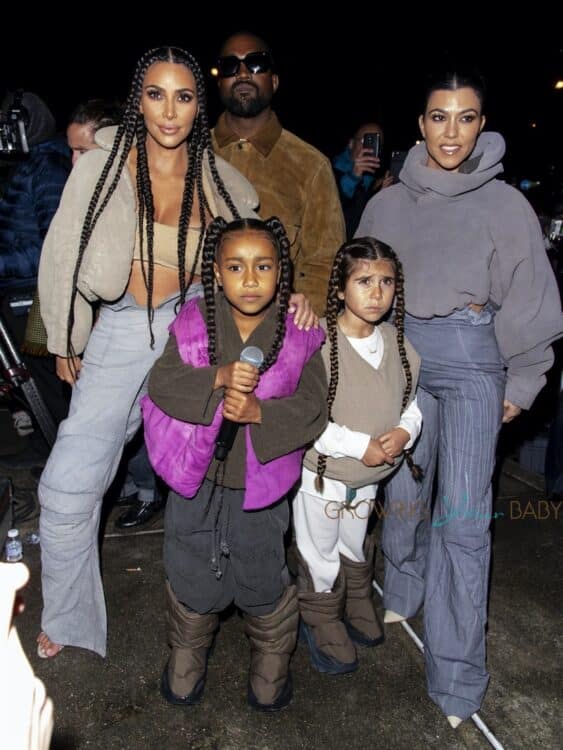 Kim Kardashian, North West, Kourtney Kardashian, and Penelope Disick arrive at the Yeezy Season 8 after party