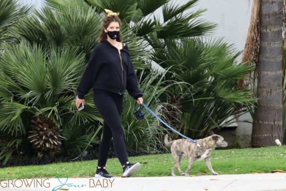 Pregnant Katherine Schwarzenegger goes for an afternoon walk with her dog in LA