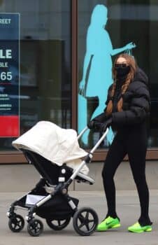 Gigi Hadid pushes a bugaboo while out with baby daughter in Manhattan's Soho area.