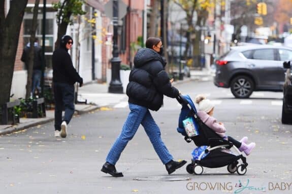Irina Shayk out in West Village with daughter