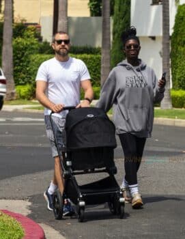 Joshua Jackson and Jodie Turner-Smith take baby out for a walk bugaboo