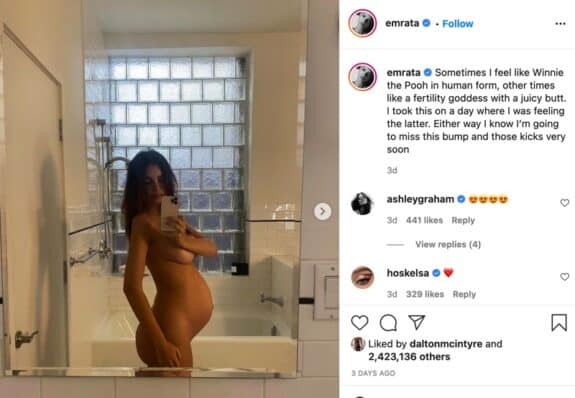 Emily Ratajkowski post growing belly instagram