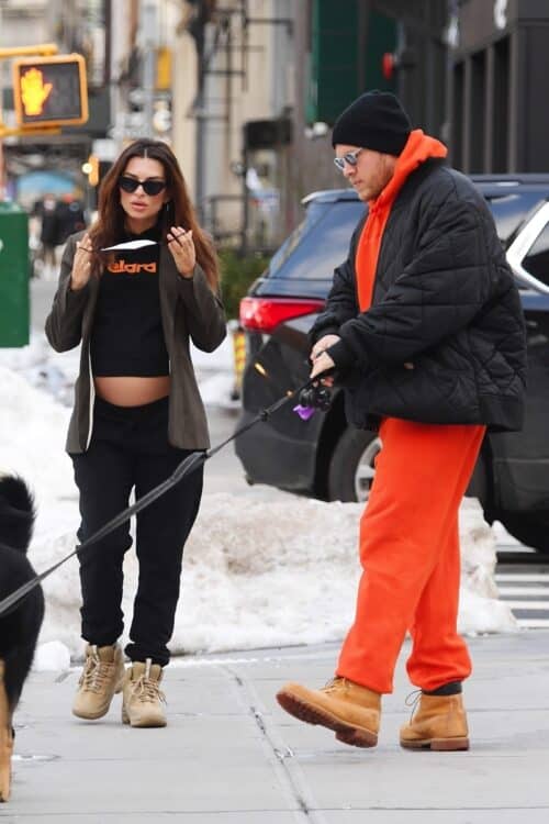 Emily Ratajkowski shows off her baby bump as she steps out with hubby Sebastian Bear-McClard in NYC