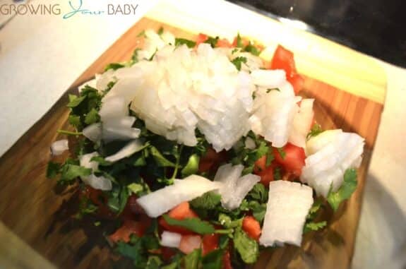 Homemade guacamole - add chopped onion