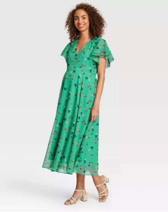 Pregnancy Style For Under $40 - The Nines by Hatch at Target green fluttersleev dress