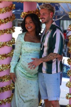 Pregnant Christina Milian poses for pictures at the grand opening of her Beignet Box Cafe in LA