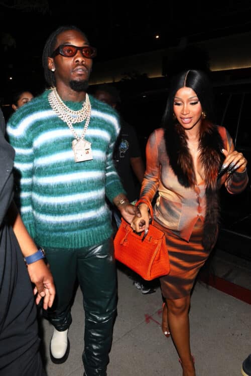 Cardi B and Offset seen arriving at BOA Steakhouse after the pair announced they are expecting their second child together