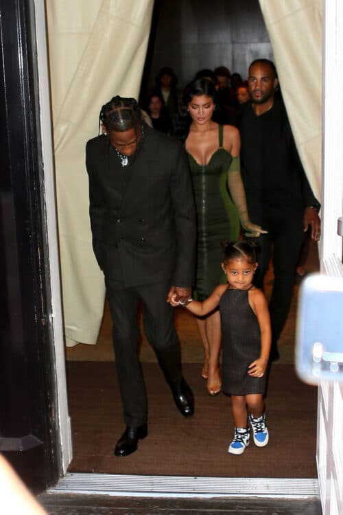 Kylie Jenner, Travis Scott, and baby Stormi Webster attending the Parsons Benefit in NY