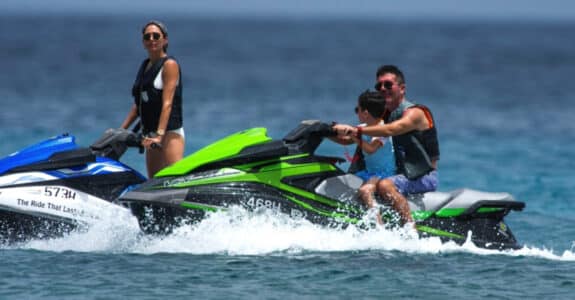 simon cowell, lauren silverman and son eric cowell in Barbados