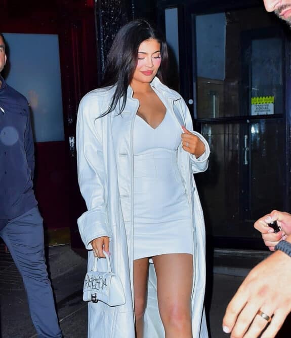 Pregnant Kylie Jenner stuns in all white out to dinner with Addison Rae