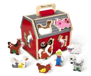 Melissa and Doug Wooden Take-Along Sorting Barn Toy with Flip-Up Roof and Handle