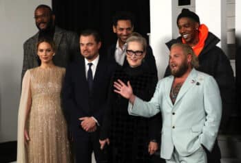 Tyler Perry, Jennifer Lawrence, Leonardo DiCaprio, Tomer Sisley, Meryl Streep, Jonah Hill, and Kid Cudi at the Netflix World Premiere Of Don't Look Up at Jazz At Lincoln Center in New York City