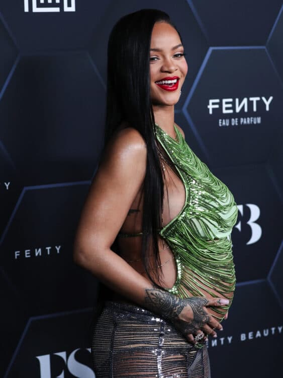 Pregnant Rihanna wearing The Attico arrives at the Fenty Beauty And Fenty Skin Celebration 3