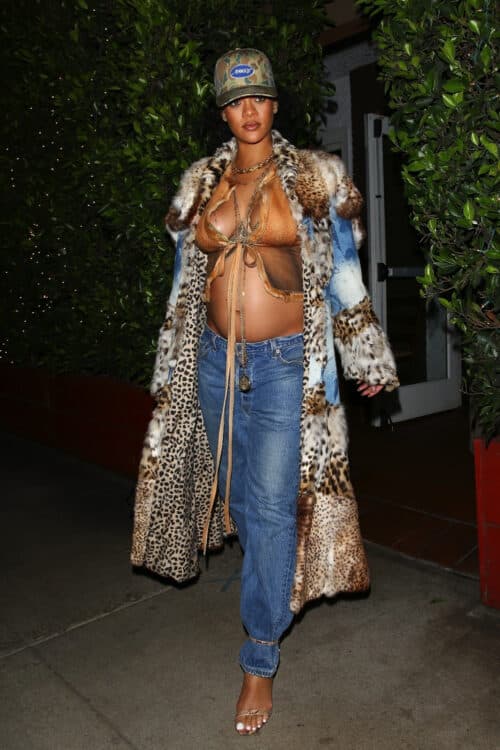 Rihanna shows off her belly bump while out to late night dinner at Giorgio Baldi in Santa Monica, CA