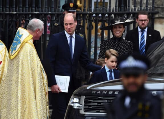 Kate Middleton, Prince William, Prince George, Princess Charlotte leaving westminster abbey for service