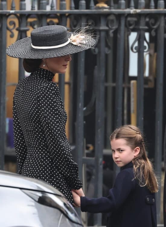 Middleton, Princess Charlotte of Cambridge arriving at westminster abbey for service