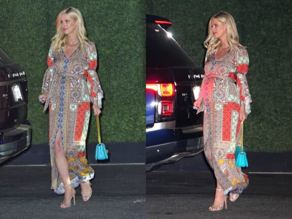 pregnant Nicky Hilton exits the CAA pre-Oscars party at San Vicente Bungalows LA