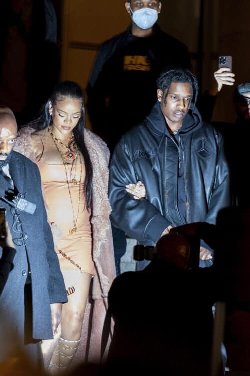 Pregnant Rihanna and A$AP Rocky attend the Off-White Womenswear Fashion Show during Fashion Week in Paris