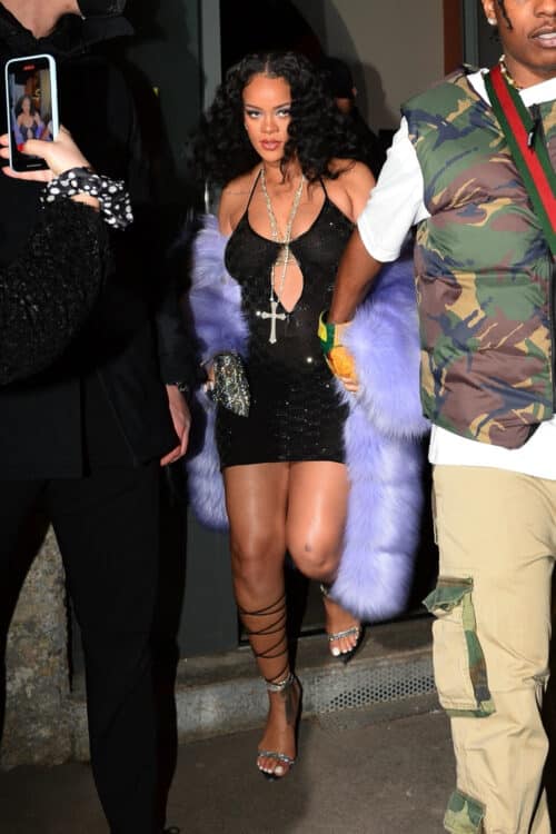 Pregnant Rihanna is seen with partner ASAP Rocky in Milan Italy