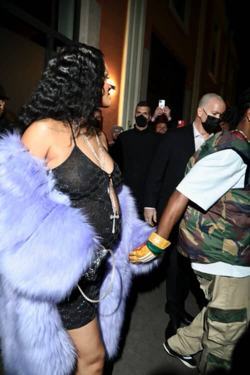 Pregnant Rihanna is seen with partner ASAP Rocky in Milan Italy