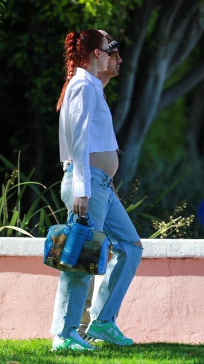 Very pregnant Sophie Turner and husband Joe Jonas enjoy a picturesque walk in Beverly Hills