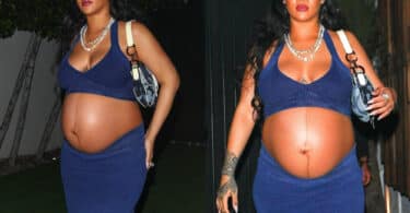 Pregnant Rihanna Is Beautiful In Blue at nobu la