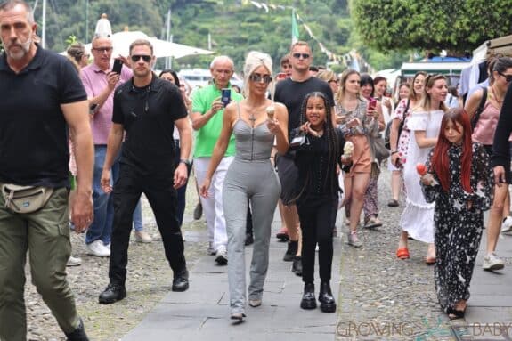 Kim Kardashian North West and Penelope stroll the streets of Portofino Italy