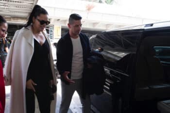 Pregnant Brazilian model Adriana Lima and Andre Lemmers arrive for the Cannes Film Festival