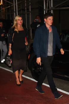 Pregnant Nicky Hilton and James Rothschild are pictured exiting Derek Blasbergs birthday bash at The Chelsea Hotel