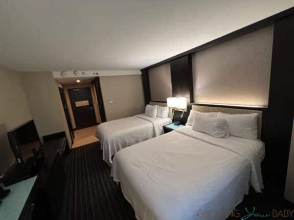 hotel room with two double beds
