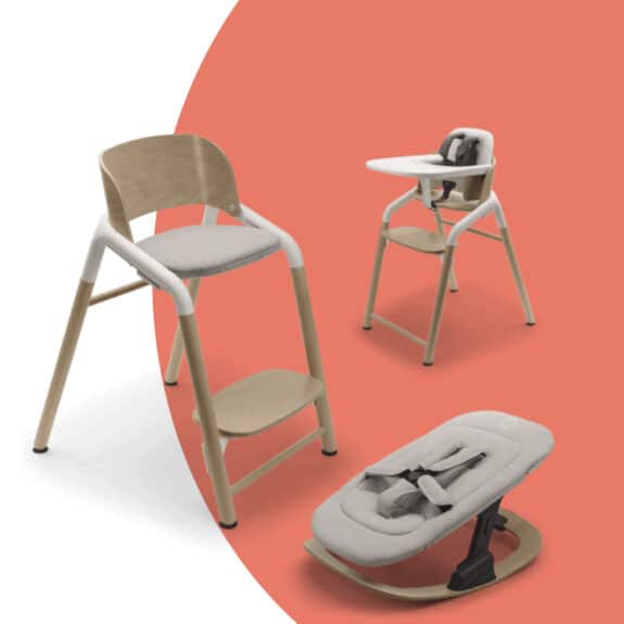 three versions of a high chair.