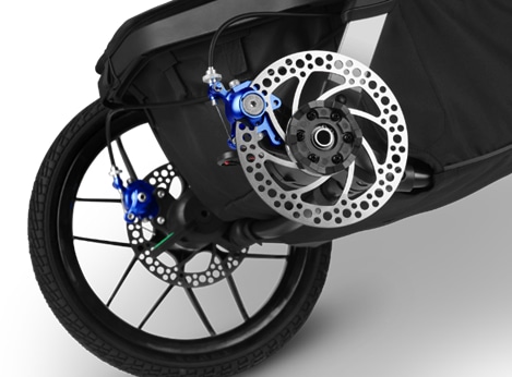  close up of a stroller's brake disc