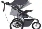 grey jogging stroller with seat reclined