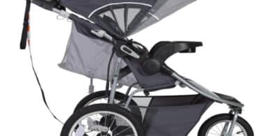 grey jogging stroller with seat reclined