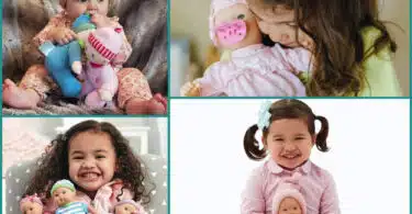 collage of pictures of kids holding baby dolls