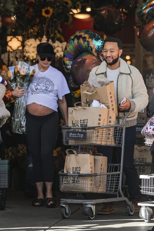 Pregnant Chrissy Teigen and John Legend prep for Thanksgiving with some grocery shopping in Beverly Hills