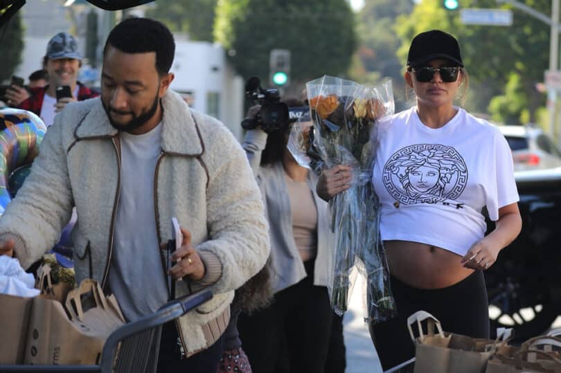 Pregnant Chrissy Teigen and John Legend prep for Thanksgiving with some grocery shopping in Beverly Hills la