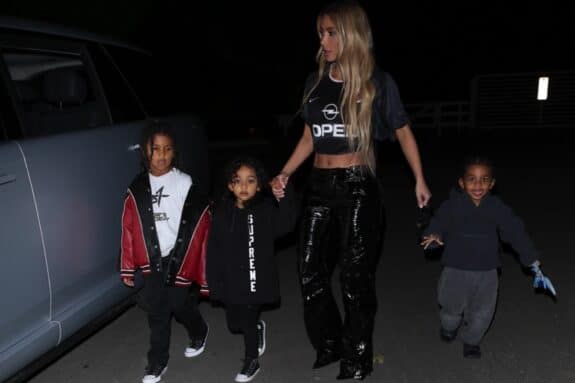 Kim Kardashian Takes The Kids Chicago, Saint and Psalm Out For Dinner In Calabasas