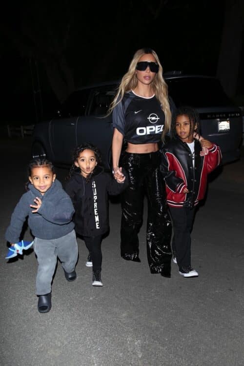 Kim Kardashian Takes The Kids Chicago, Saint and Psalm Out For Dinner In Calabasas