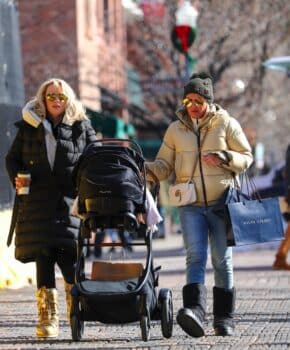 Rebel Wilson and girlfriend Ramona bring newborn Royce for a stroll in Aspen