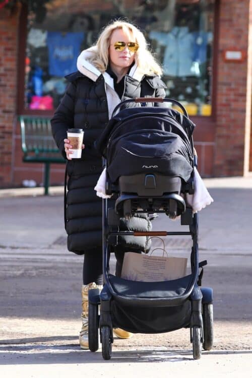 Rebel Wilson brings newborn Royce for a stroll in Aspen