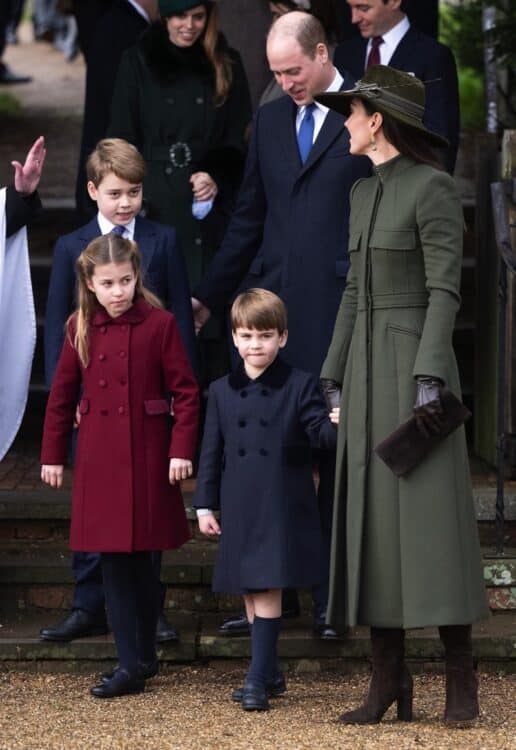 William Prince of Wales Catherine, Princess of Wales Prince George Princess Charlotte and Prince Louis attend xmas service on December 25th 2022 UK