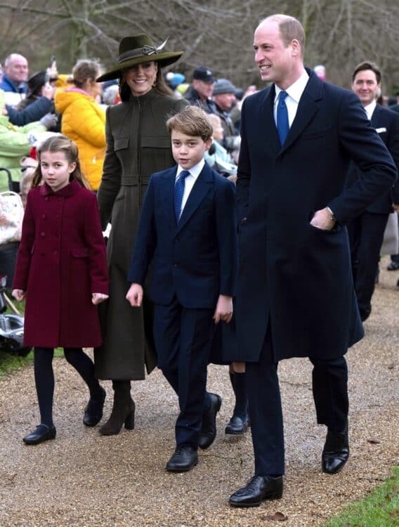 William Prince of Wales Catherine, Princess of Wales Prince George Princess Charlotte and Prince Louis attend xmas service on December 25th 2022 UK