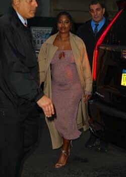 Pregnant actress Keke Palmer greets the media as she arrives at The Whitby Hotel.